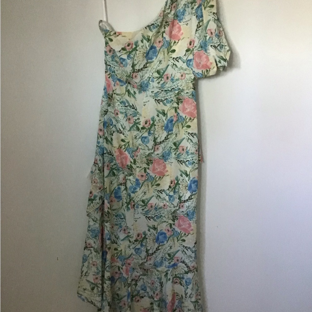 SHEIN One-Shoulder Pastel Floral Midi Dress